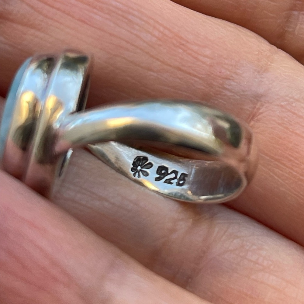 Natural Larimar Solid Sterling Silver Size 7 Ring - image 4